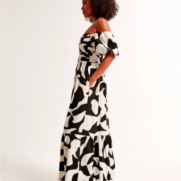 NWT Abercrombie Emerson Off-Shoulder Black and White Dress - Picture 2 of 4